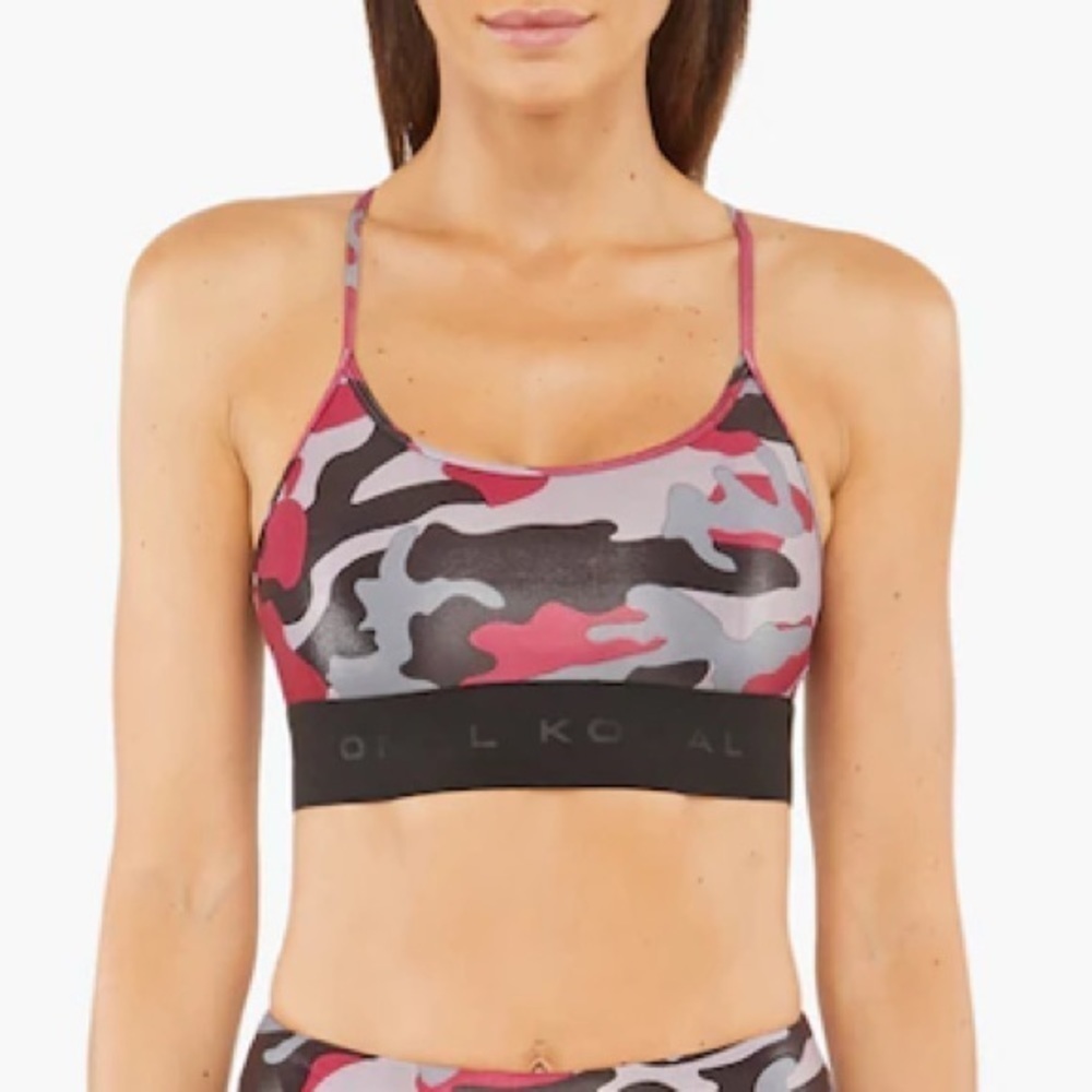 Koral Pink Camo Racerback Sweeper Sports Bra